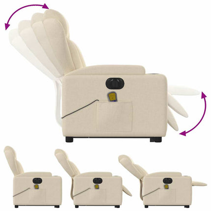 Elektrisk massagefåtölj med uppresningshjälp gräddvit tyg
