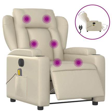 Elektrisk massagefåtölj gräddvit konstläder
