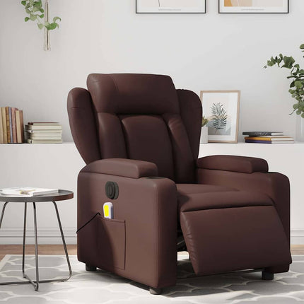 Elektrisk massagefåtölj brun konstläder