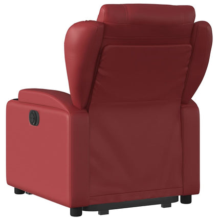 Reclinerfåtölj med uppresningshjälp vinröd konstläder