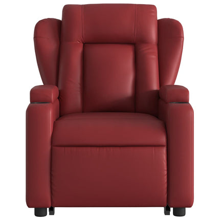 Reclinerfåtölj med uppresningshjälp vinröd konstläder
