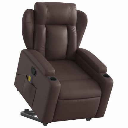 Massagefåtölj med uppresningshjälp brun konstläder