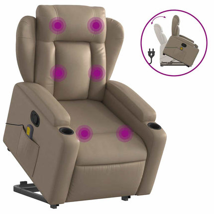 Massagefåtölj med uppresningshjälp cappuccino konstläder