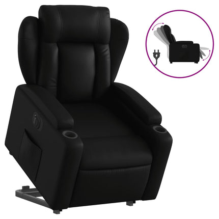 Reclinerfåtölj med uppresningshjälp svart konstläder