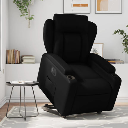 Reclinerfåtölj med uppresningshjälp svart konstläder