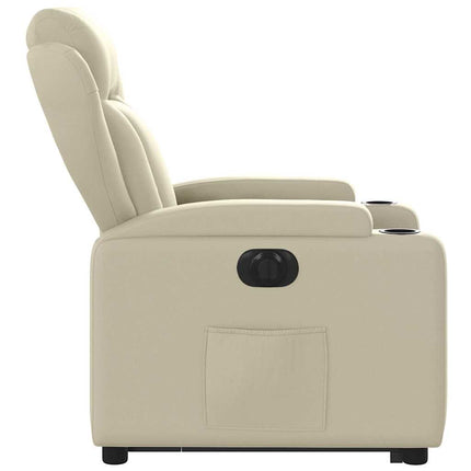 Reclinerfåtölj med uppresningshjälp gräddvit konstläder