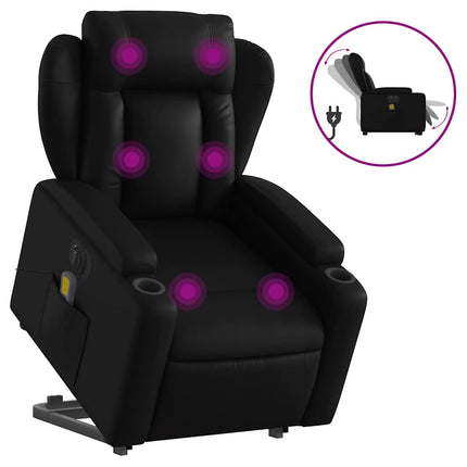 Massagefåtölj med uppresningshjälp svart konstläder