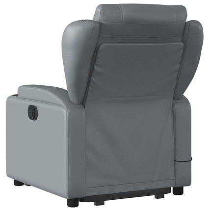 Massagefåtölj med uppresningshjälp grå konstläder