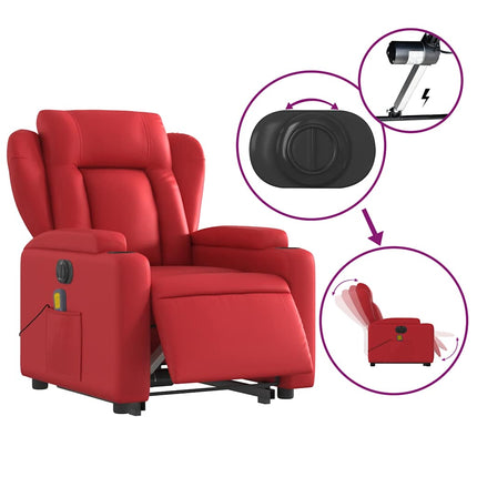Massagefåtölj med uppresningshjälp röd konstläder