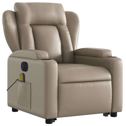 Massagefåtölj med uppresningshjälp cappuccino konstläder