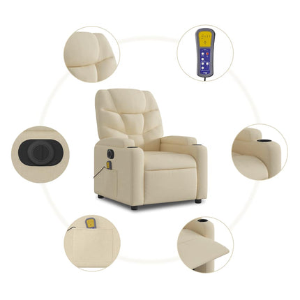 Elektrisk massagefåtölj gräddvit tyg