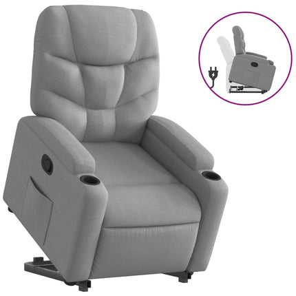 Reclinerfåtölj med uppresningshjälp ljusgrå tyg