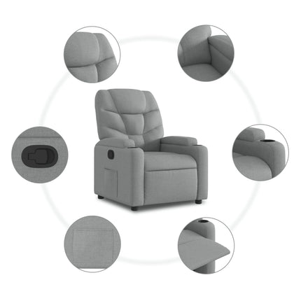 Reclinerfåtölj med uppresningshjälp ljusgrå tyg