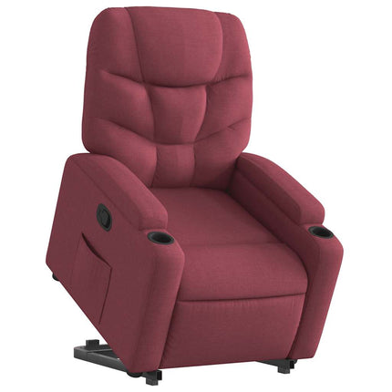 Reclinerfåtölj med uppresningshjälp vinröd tyg
