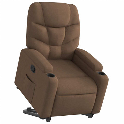 Reclinerfåtölj med uppresningshjälp brun tyg