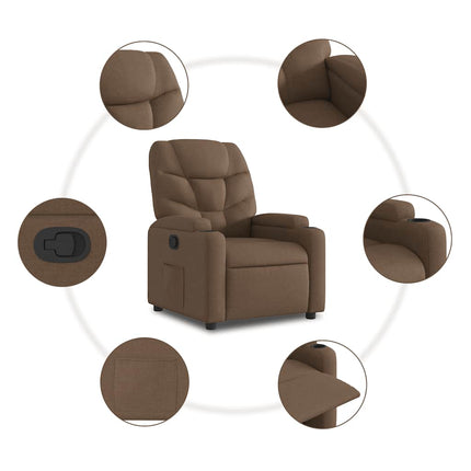 Reclinerfåtölj med uppresningshjälp brun tyg