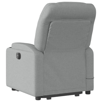 Massagefåtölj med uppresningshjälp ljusgrå tyg