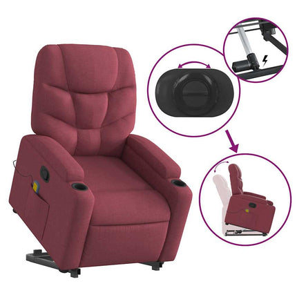 Massagefåtölj med uppresningshjälp vinröd tyg