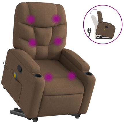 Massagefåtölj med uppresningshjälp brun tyg