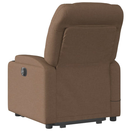 Massagefåtölj med uppresningshjälp brun tyg