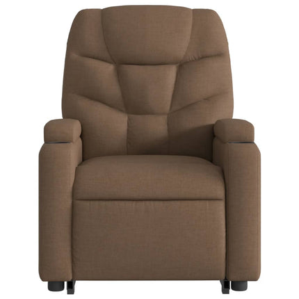 Massagefåtölj med uppresningshjälp brun tyg