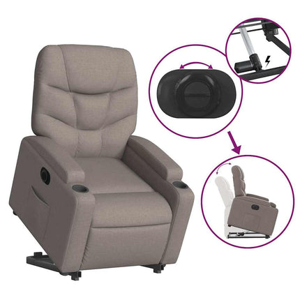 Elektrisk reclinerfåtölj med uppresningshjälp taupe tyg