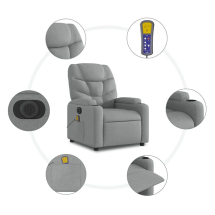 Elektrisk massagefåtölj med uppresningshjälp ljusgrå tyg