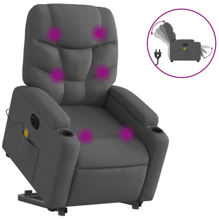 Elektrisk massagefåtölj med uppresningshjälp mörkgrå tyg