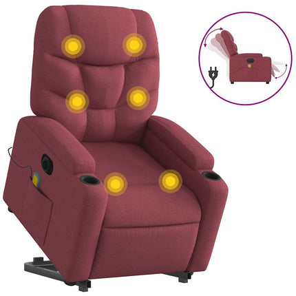 Elektrisk massagefåtölj med uppresningshjälp vinröd tyg