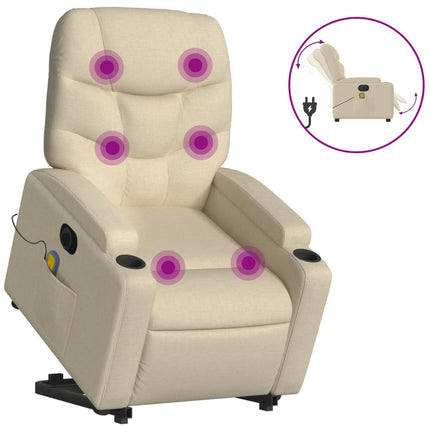 Elektrisk massagefåtölj med uppresningshjälp gräddvit tyg