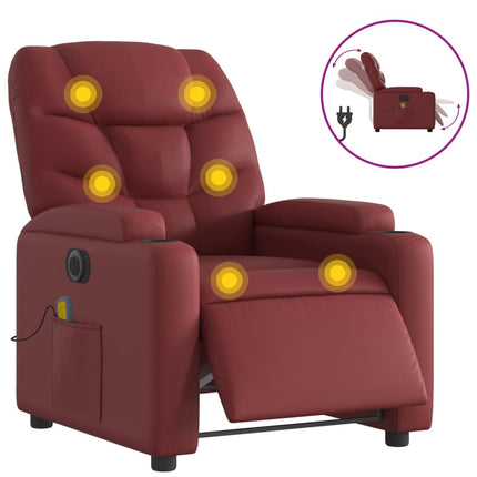 Elektrisk massagefåtölj vinröd konstläder