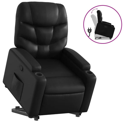 Reclinerfåtölj med uppresningshjälp svart konstläder