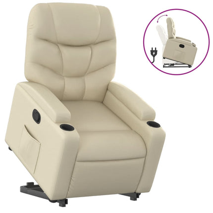 Reclinerfåtölj med uppresningshjälp gräddvit konstläder