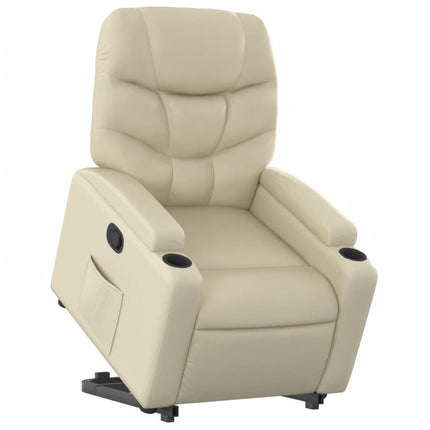Reclinerfåtölj med uppresningshjälp gräddvit konstläder