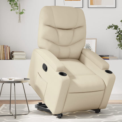 Reclinerfåtölj med uppresningshjälp gräddvit konstläder