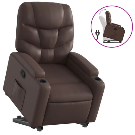 Reclinerfåtölj med uppresningshjälp brun konstläder
