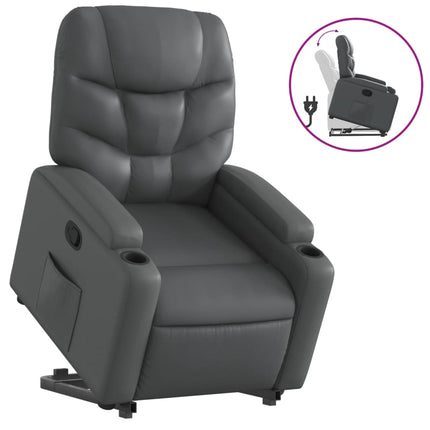 Reclinerfåtölj med uppresningshjälp grå konstläder