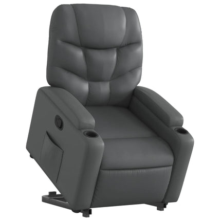 Reclinerfåtölj med uppresningshjälp grå konstläder