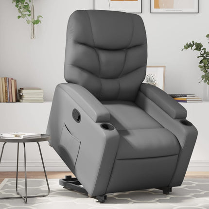 Reclinerfåtölj med uppresningshjälp grå konstläder