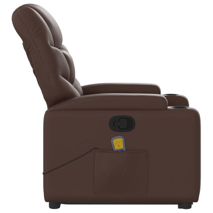 Massagefåtölj med uppresningshjälp brun konstläder