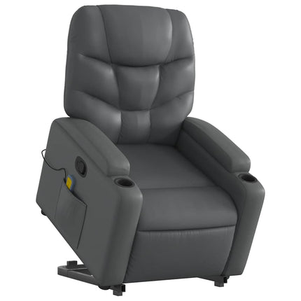 Massagefåtölj med uppresningshjälp Grå konstläder