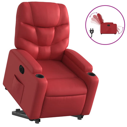 Reclinerfåtölj med uppresningshjälp röd konstläder