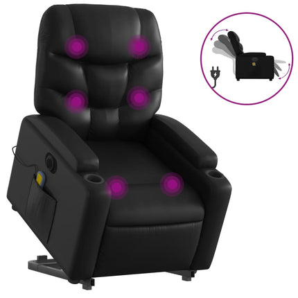 Massagefåtölj med uppresningshjälp svart konstläder