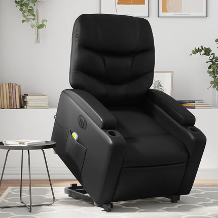 Massagefåtölj med uppresningshjälp svart konstläder