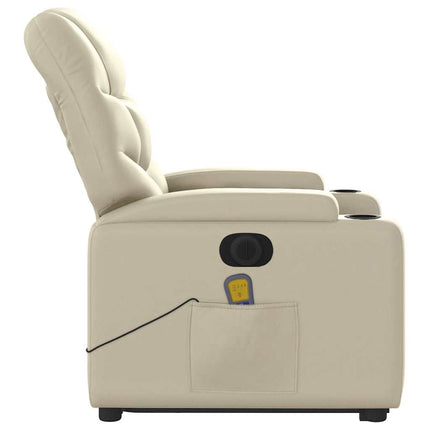 Massagefåtölj med uppresningshjälp gräddvit konstläder
