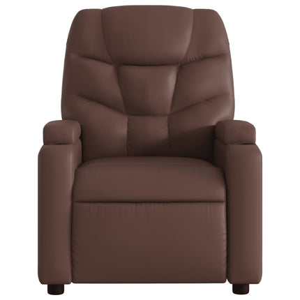 Massagefåtölj med uppresningshjälp brun konstläder