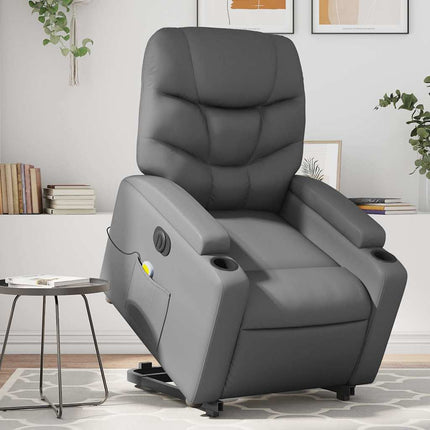 Massagefåtölj med uppresningshjälp grå konstläder