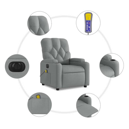 Elektrisk massagefåtölj ljusgrå tyg
