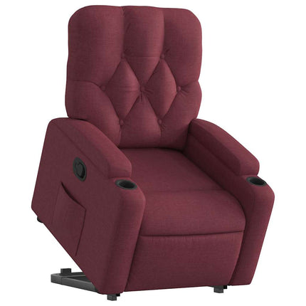 Reclinerfåtölj med uppresningshjälp vinröd tyg