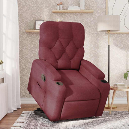 Reclinerfåtölj med uppresningshjälp vinröd tyg